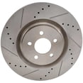 thumbnail image 3 of Cross-drilled and Slotted Brake Disc Compatible With Ford Mustang Shelby GT500KR 8 Cyl 5.4L Mustang GT 8 Cyl 5.0L 2007-2014 By 42253 54151 850039 900918 60054060 42253G 680497R, 3 of 5