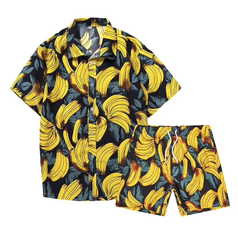 V.H.O. Funky Hawaiian Shirt - Short Sleeve Terivoile Shirt For Beach & Summer (Yellow, Unisex)