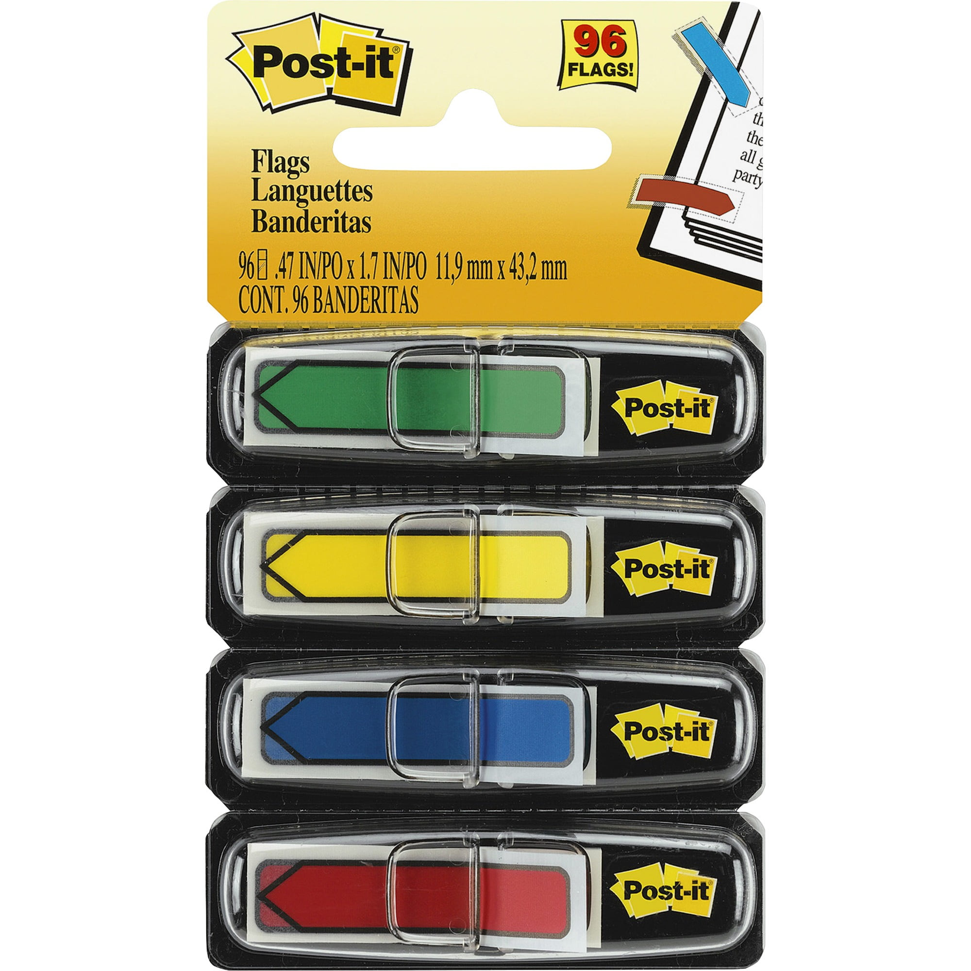 684-ARR3 Wide Post-it Arrow Flags 24//Dispenser 4 Dispensers//Pack, Assorted Primary Colors.47 in 5