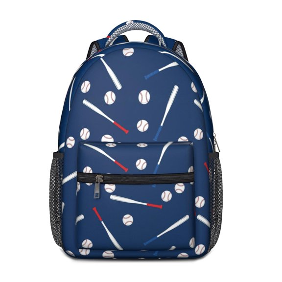 Baseballs and Bats Blue Pattern Backpack for School, Cute School Bag with Adjustable Shoulder Straps and Padded Back, 15.3"x11"x6.7"