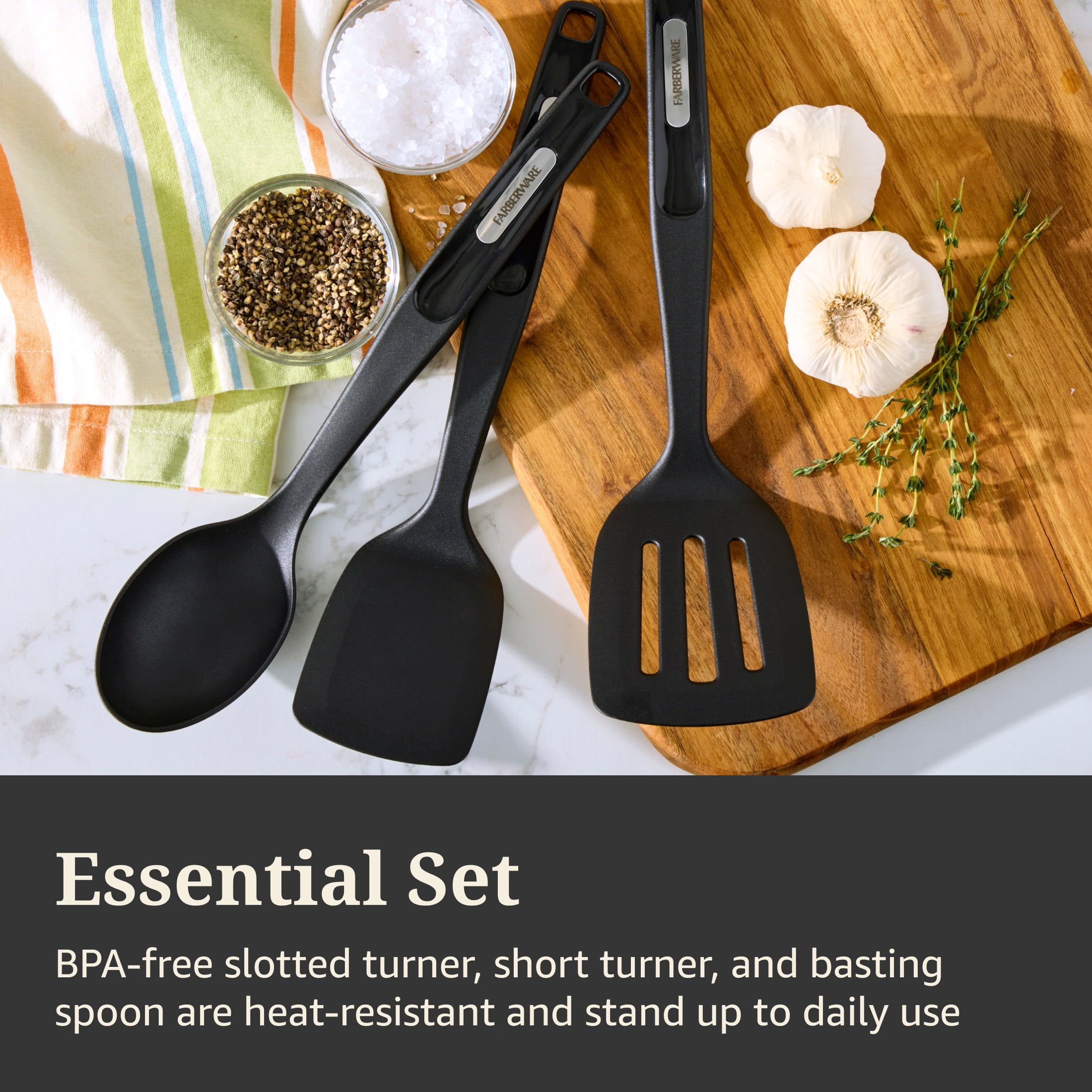 Farberware Professional Nylon Cooking Utensils Set of 3, Turners and Basting Spoon