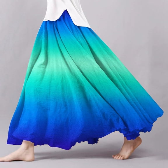 Maxi Skirts for Women Summer Printed Wrap Skirt Elastic Waist A Line Boho Beach Skirt Flowy Womens Long Skirt Blue L