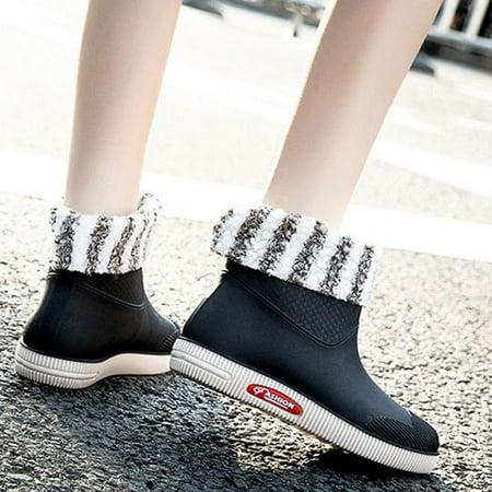 

Cathalem Winter Boots Men Winter Boots Rainshoes Women Short Tube Plush Thermal Water Shoes Shoes for Women with Arch Support Black 7.50