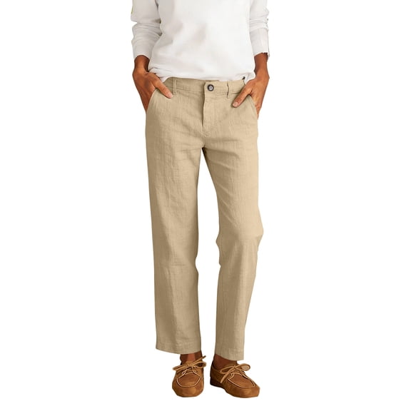 CIENVNSTG Cotton Linen Pants for Women High Waisted Dress Trouser Summer Casual Straight Leg Slacks Beach Vacation Khaki L