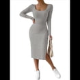 thumbnail image 3 of Vestido de Otoño para Mujer, Larga, Cuello Cuadrado, Tejido, Midi, para Playa, Resort, con Abertura, Maxivestido Ajustado. Gris XXL, 3 of 8