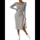 thumbnail image 3 of Vestido de Otoño para Mujer, Larga, Cuello Cuadrado, Tejido, Midi, para Playa, Resort, con Abertura, Maxivestido Ajustado. Gris L, 3 of 8