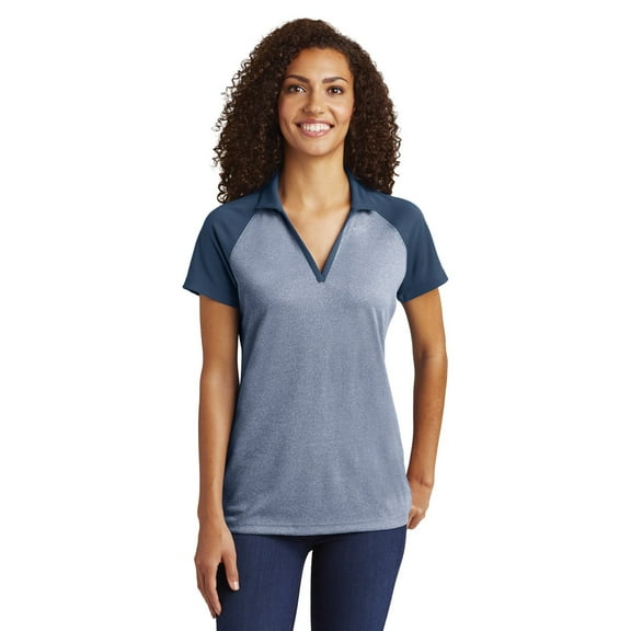 Sport-Tek Ladies PosiCharge RacerMesh Raglan Heather Block Polo. LST641