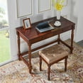 thumbnail image 4 of Vanity Bench Stool with Padded Cushion, Piano Bench with Solid Wood Carving Legs, Home Chairs Button Breathing Leather Upholstered Seat, 18.5” x 14.2” x 19.1” Easy Assembly, Yellowish Brown FD1533LT, 4 of 18