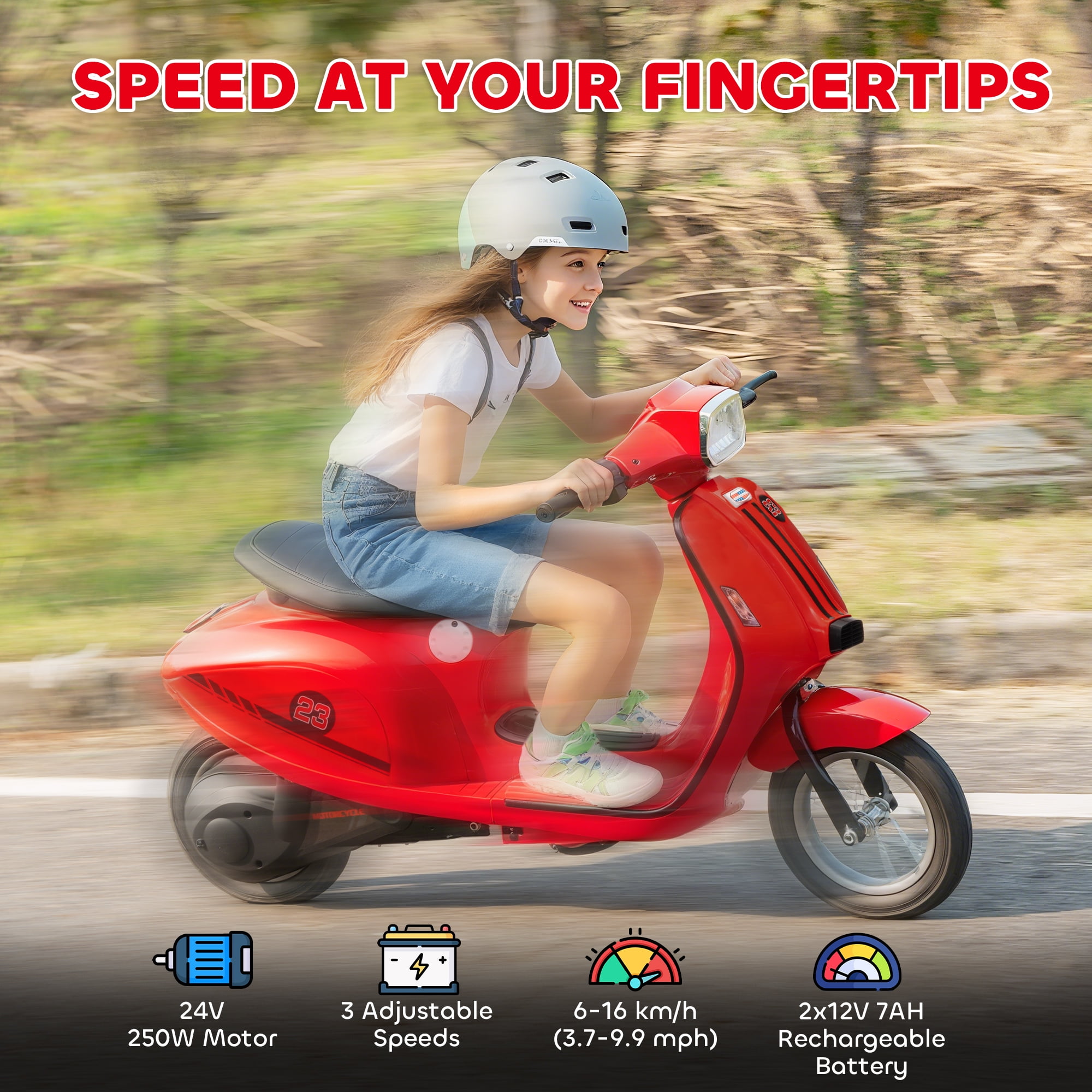 Qaba Kids Motorcycle, 24V Electric Motorcycle with Rear Suspension, LED Lights, Ride On Toy with 3-Speed Control for 8-12 Years Boys and Girls, Red