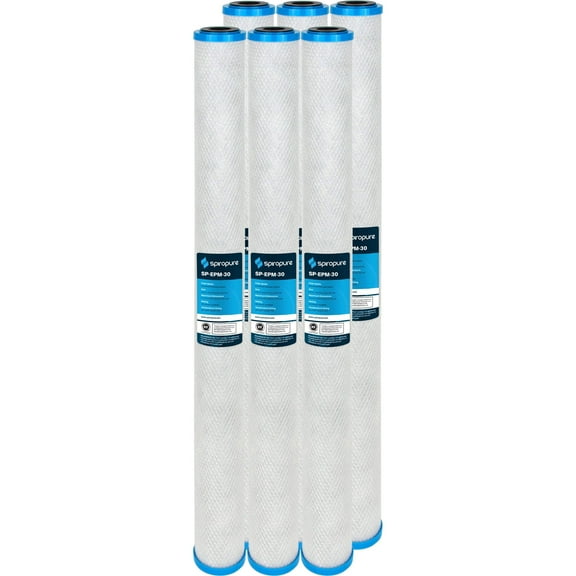 SpiroPure SP-EPM-30 30x2.5 10 Micron NSF Certified Coconut Shell Carbon Block Water Filter Cartridge CFB-30 255673-43 (Case of 6)