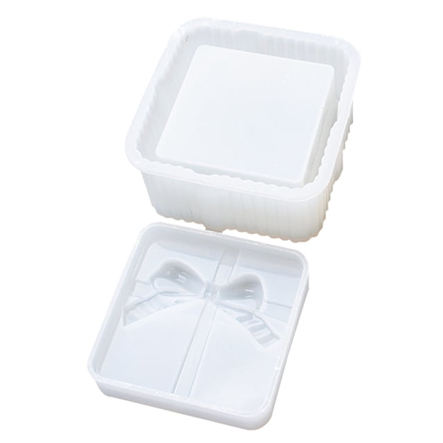 1 juego de moldes de silicona para caja de regalo de almacenamiento de forma cuadrada de epoxi de cristal DIY con forma de lazo