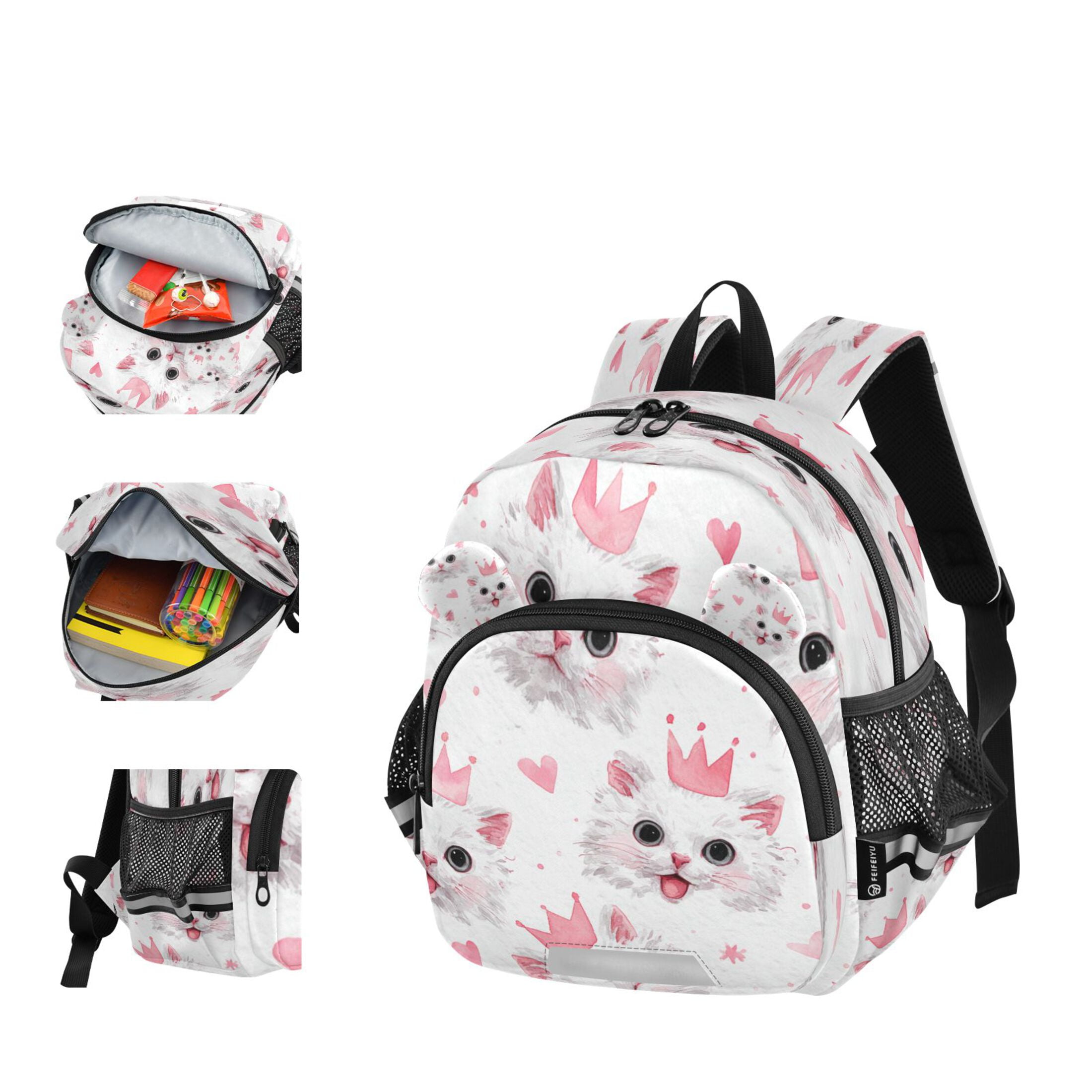 RMDQTR Adorable Ear-Print Backpack with Reflective Strip and Anti-Lost Leash Adjustable Shoulder Straps Mini Travel Backpack Cute Crown Cats