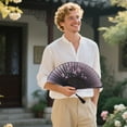 thumbnail image 2 of TIELUTT Handheld Paper Fan Set Chinese Ancient Style Decorative Fans Party Decorations for Men Decorations for Adult Birthday Party First Party Decorations Small Hand Fan Foldable Party Ceiling Decor, 2 of 5