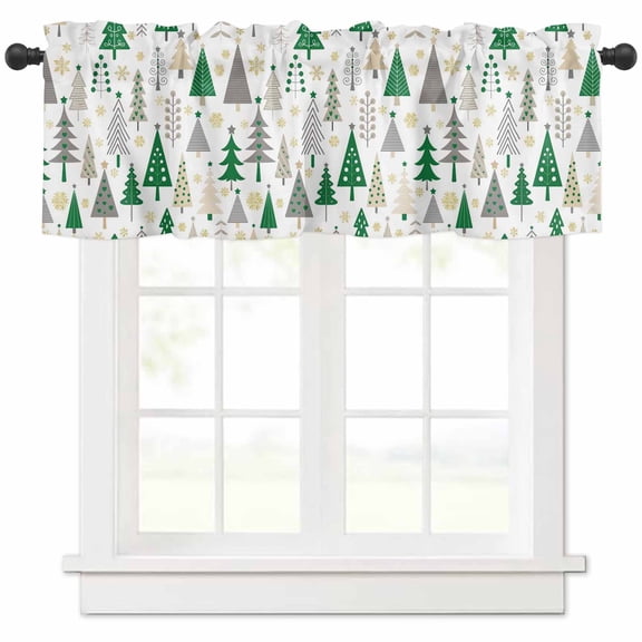 Christmas Tree Valances for Windows, Snowflake Winter Green Classic Texture Light Filtering Window Treatment Valances, Rod Pocket Small Curtains for Kitchen/Bathroom, 60"x14"