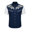 thumbnail image 3 of KHONTS Western Cowboy Shirts for Boys Kids Collared Button down Short Sleeve Tops Summer Vacation Tees,Size 6-15 Years Navy L, 3 of 4