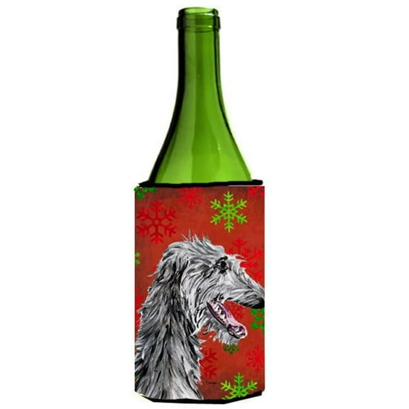 Scottish Deerhound Red Snowflakes Holiday Wine bottle sleeve Hugger  24 Oz.