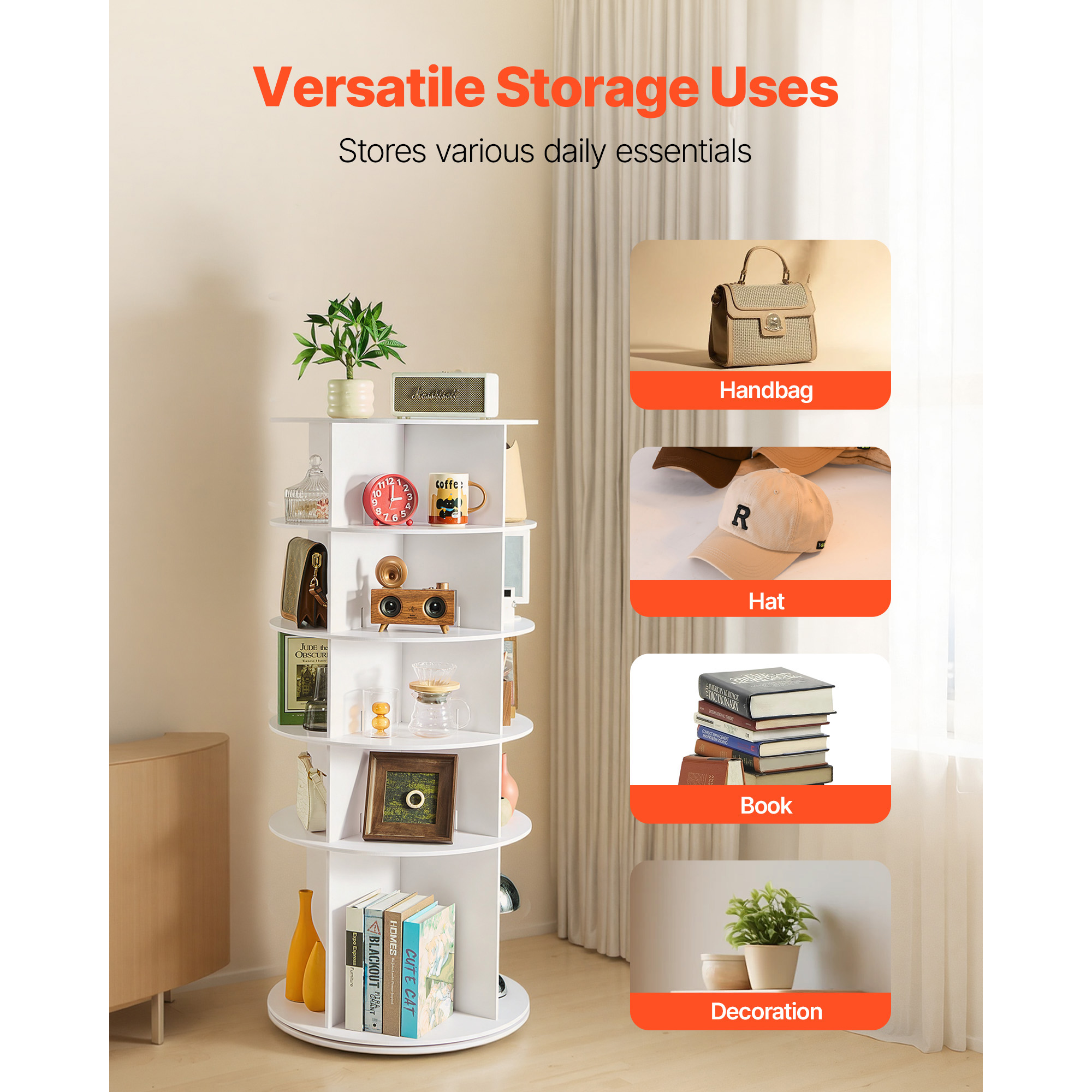 KFFKFF 5-Tier Rotating Shoe Rack Tower, 360° Spinning Organizer, Freestanding Round Carousel Storage for Shoes, Ideal for Bedroom, Living Room, Entryway, Closet, White