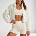 thumbnail image 4 of KHONTS Women's Full Zip Short Jacket Warm Winter Long Sleeve Stand Collar Sherpa Crop Coat Beige XL, 4 of 7