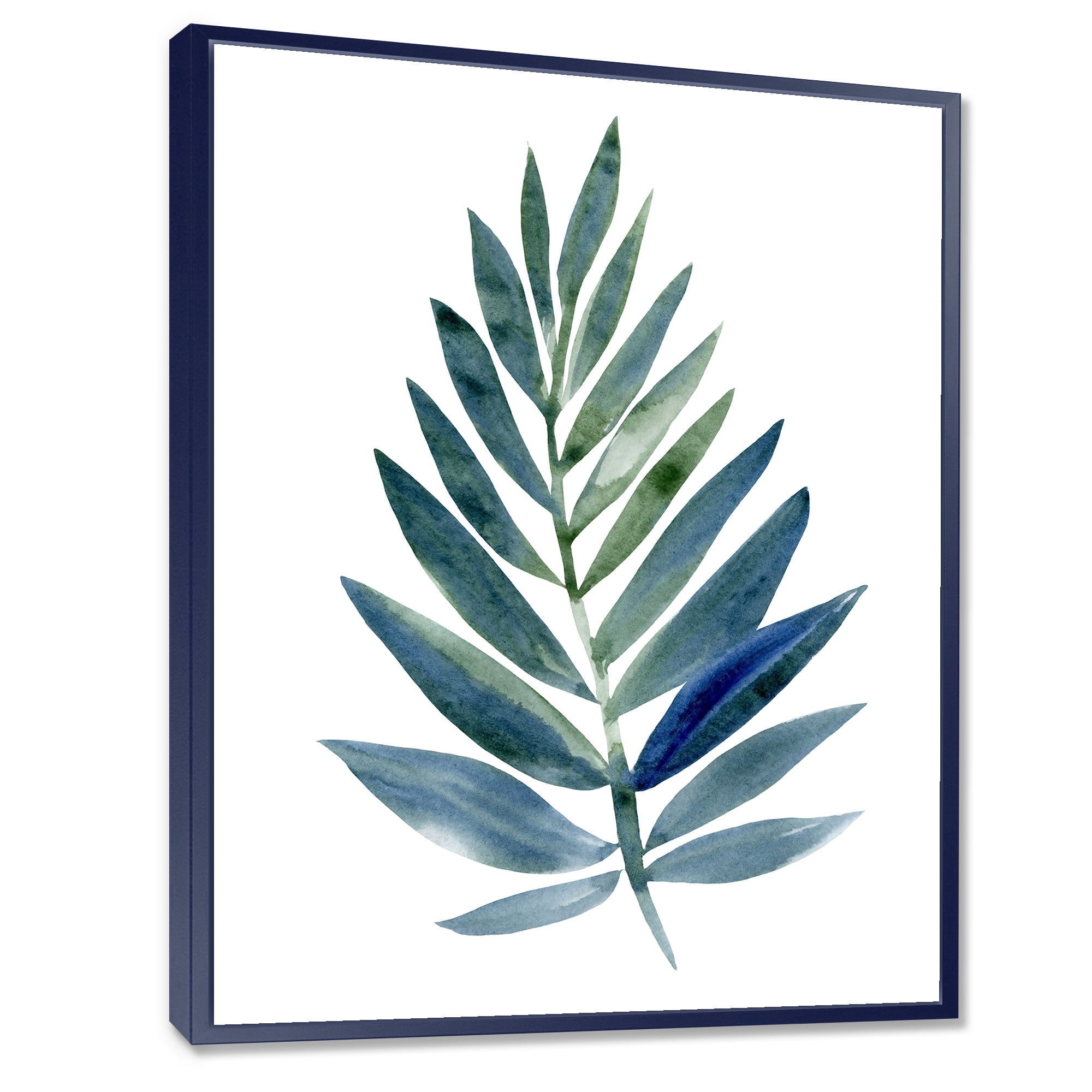 Designart 'Tropical Green Leaf On White' Farmhouse Framed Canvas Wall Art Print