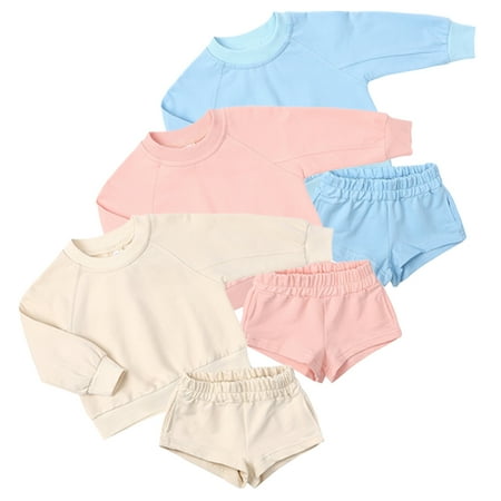 

AJZIOJIRO Toddler Girls Sweatshirt Tracksuits Outfits 2PCS Baby Boys Casual Loose Sweatsuit and Shorts Set Kids Crewneck Long-Sleeve Shirts and Shorts Playwear Set
