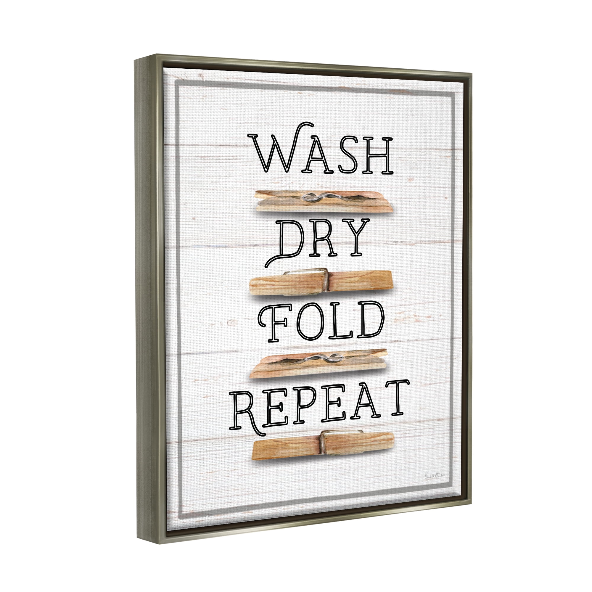 Stupell Industries Rustic Laundry Phrases Typography Painting Gray Floater Framed Canvas Art Print Wall Art, 17 x 21