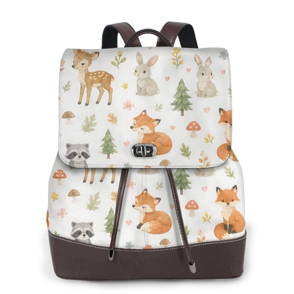 Cute Woodland Animals Women's Leather Backpack All-Over Print Bag for Work and Travel