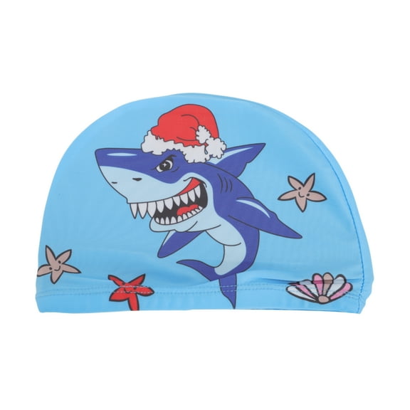 Unique Bargains 1 Pc Breathable Sharks Pattern Swim Cap Blue