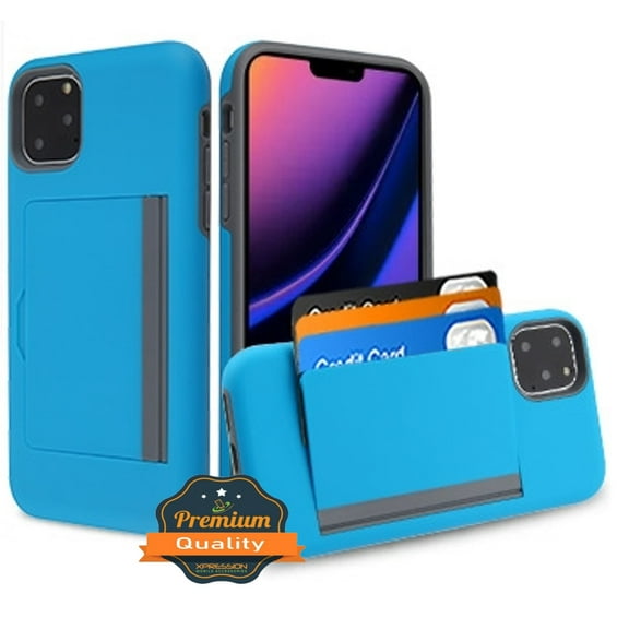Apple iPhone 11 PRO MAX Wallet Phone Case Protective Cover with 3 Cedit Cards ID Holder Slots [Slim] Heavy Duty Shockproof Hybrid Rubber Hard PC   TPU Armor BLUE Case Cover for iPhone 11 Pro Max