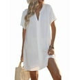 thumbnail image 3 of Women'S Swimsuit Cover Up Shirt V Neck Short Sleeve Bathing Suit Coverups Summer Beach Cover Ups White XXL, 3 of 7