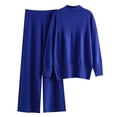 thumbnail image 2 of Itsame Womens 2 Piece Sets, Long Sleeve Knitted High Neck Tops Long Pants Sweater Outfits Blue Free Size, 2 of 3