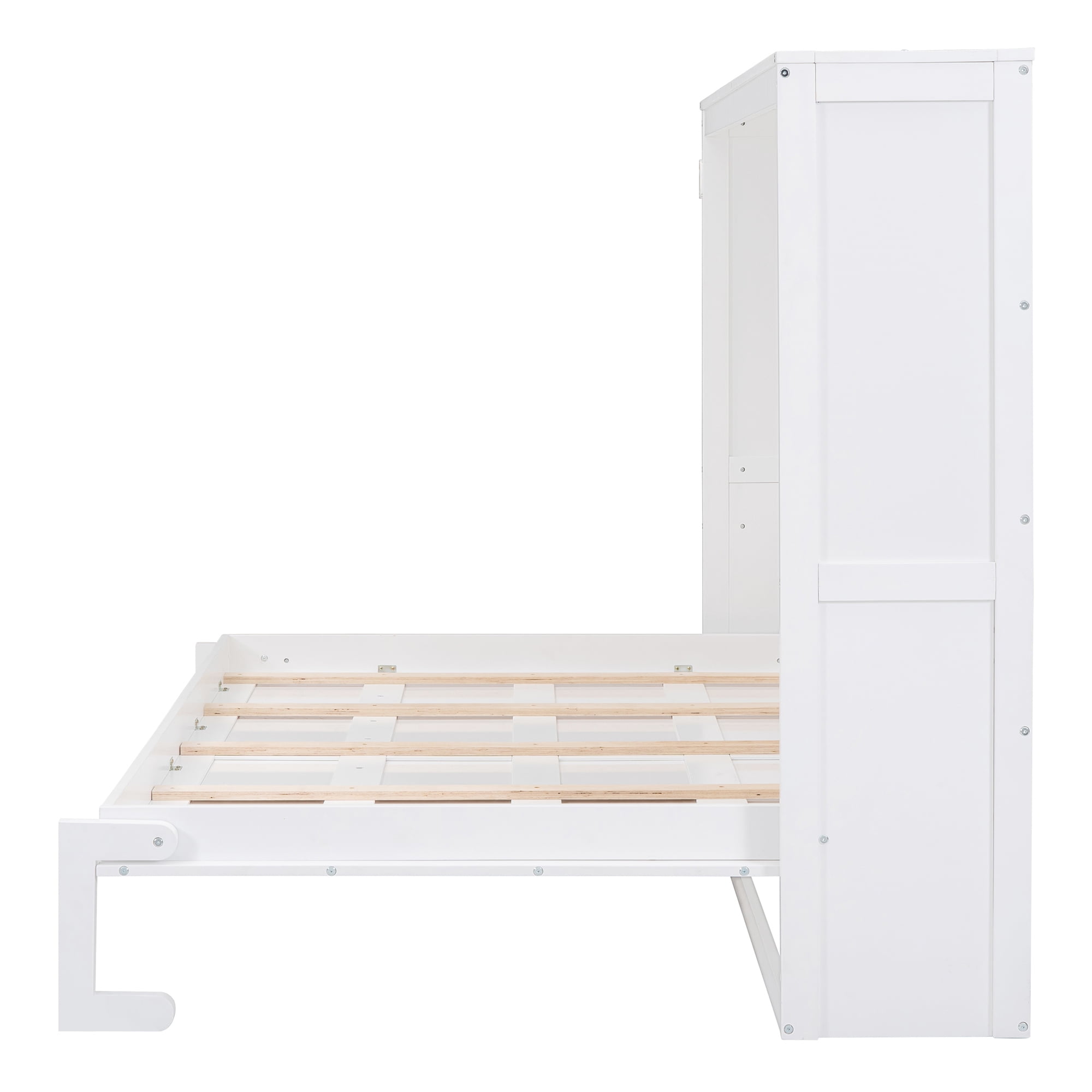 Mintazer Full Size Murphy Bed, Modern Foldable Wall Bed with Storage Shelf for Bedroom Apartment Guest Room, White