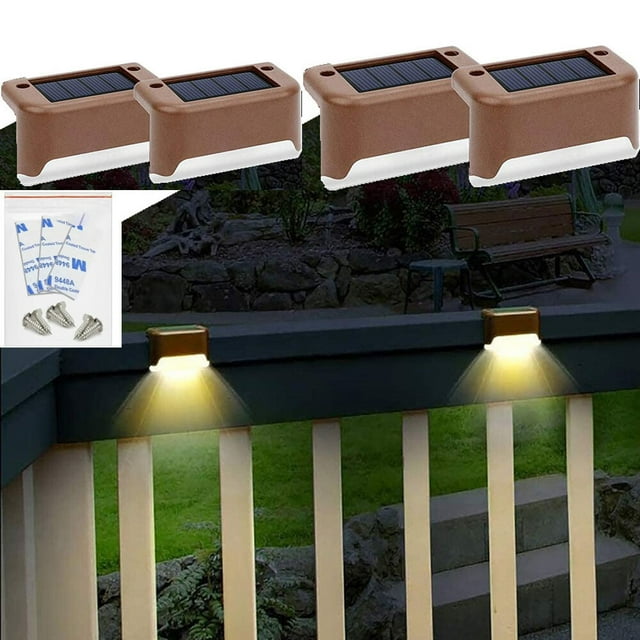 Juego de 4 luces LED solares de pared con luz cálida, apliques de pared para exteriores, IP65 resistente al agua, iluminación decorativa de pared, luz para vallas, patios, jardines, puertas de entrada