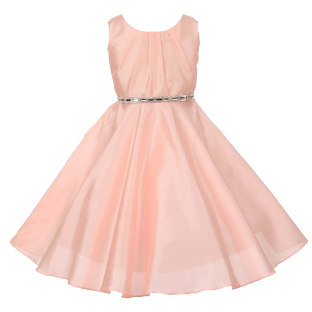 Little Girls Pink Glitter Stone Belt Shantung Flower Girl Dress 2T6