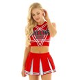thumbnail image 2 of Sxiwei Womens Cheerleading Costume Dress Crop Top with Mini Pleated Skirt Cheer Leader Outfits Red L, 2 of 7