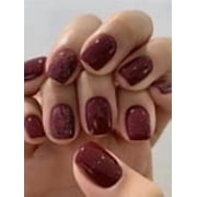 Wine-red Glamour Press-On Nails - 24PCS Short Square, Minimalist Style, Non-Toxic & Reusable