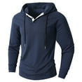 thumbnail image 4 of XIAONU Mens Hoodies Ribbed Button V Neck Long Sleeve Hooded Sweatshirt Solid Color Vintage Slim Fit Pullover Drawstring Hoodie Top, 4 of 9