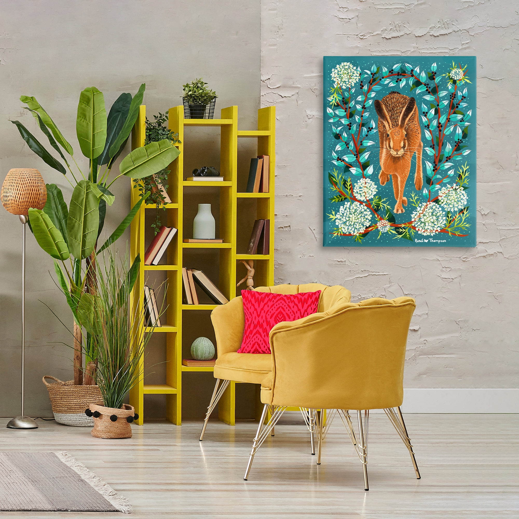 Stupell Industries Hare & Huckleberries Animals Painting Wrapped Canvas Art Print Wall Art, 30 x 40