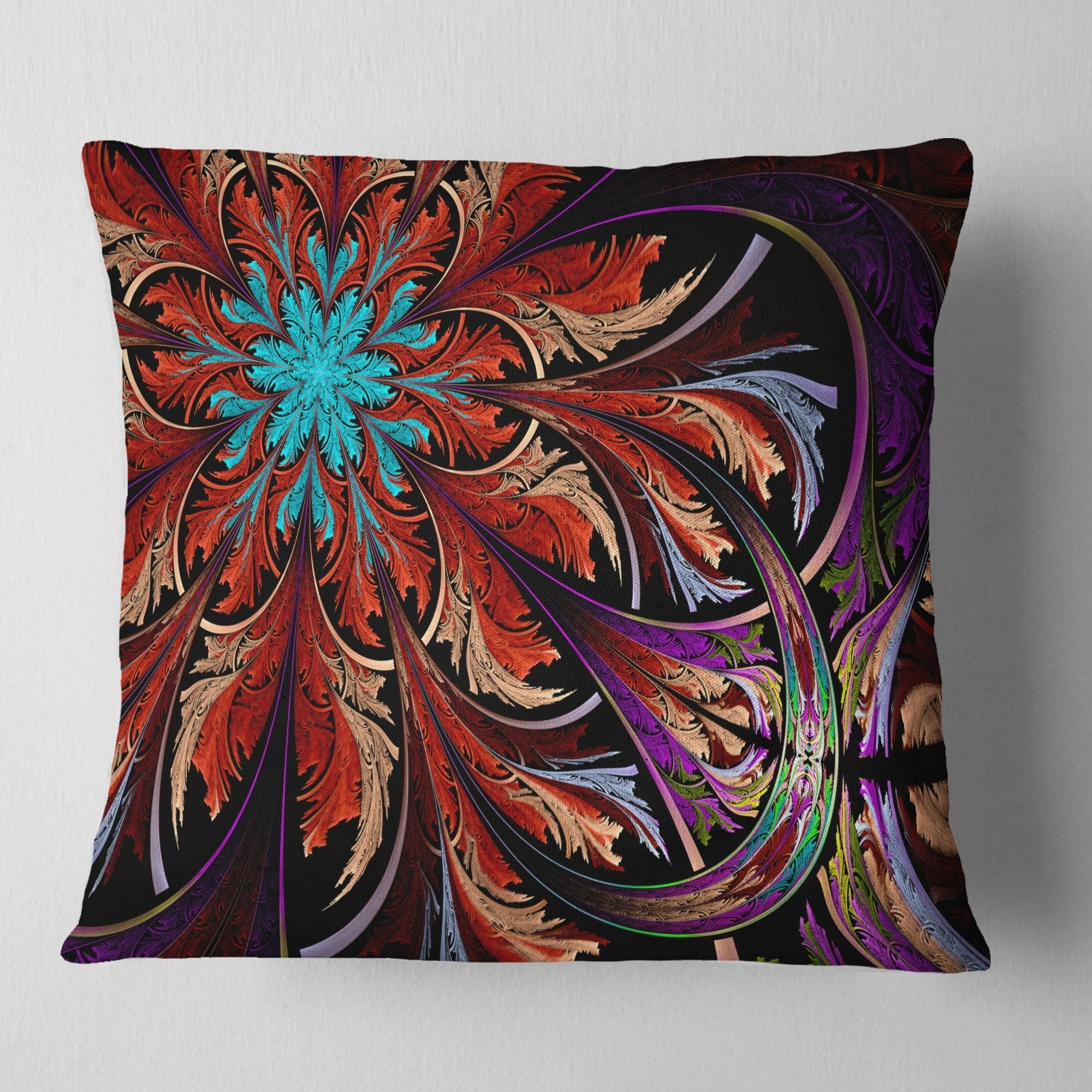 Sofa Throw Pillow 16 Designart CU11871-16-16-C Fractal Flower in Dark Red Digital Art Floral Round Cushion Cover for Living Room