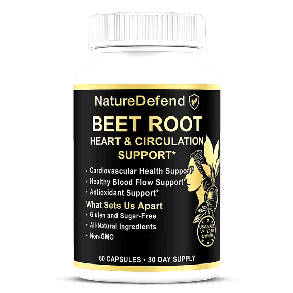 NatureDefend Beet Root Supplement, Heart & Circulation Support, 60 Capsules, Veteran-Owned, USA Made