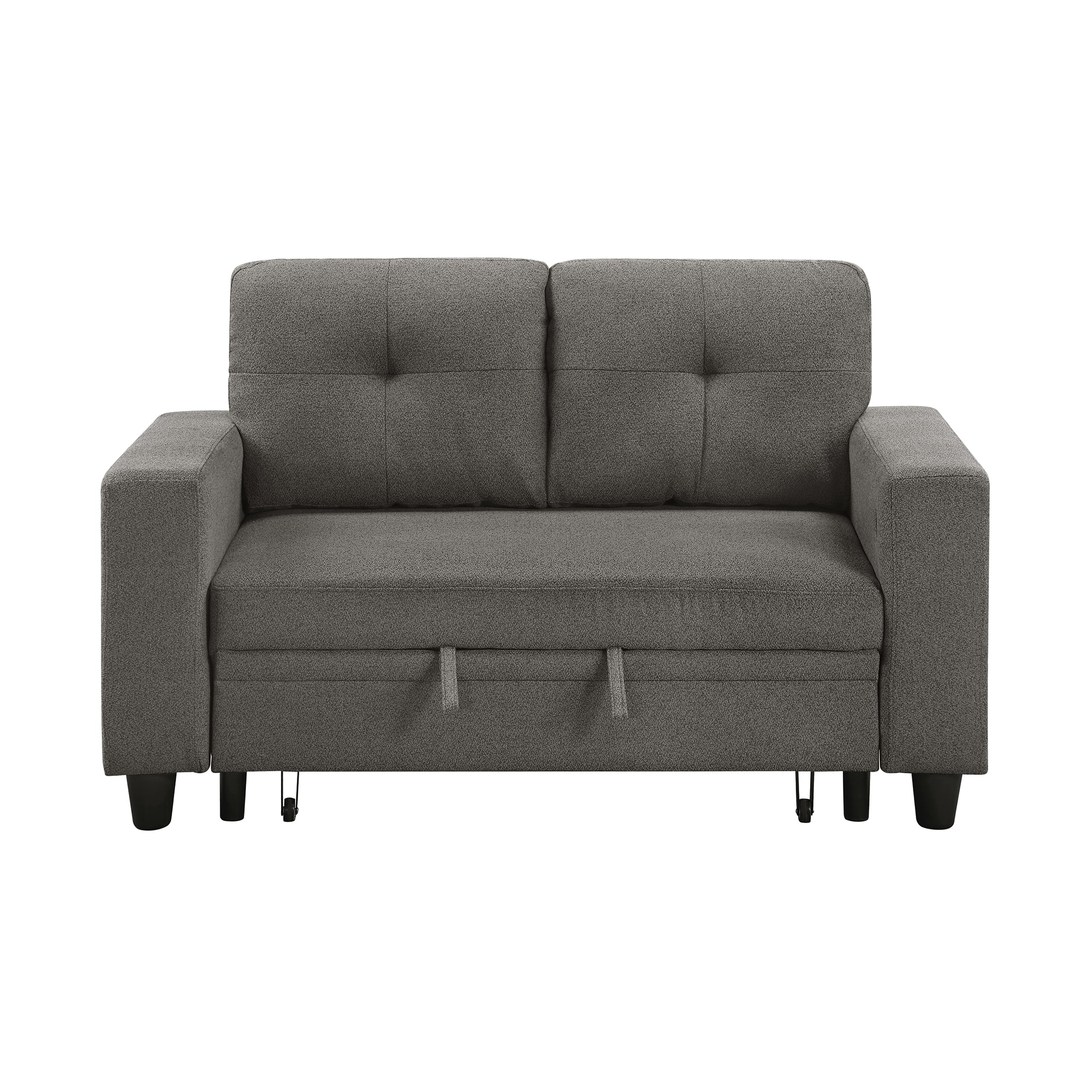 OakvillePark Vessarion Boucle Love Seat with Pull-out Bed, Shelves and Charging Ports, Dark Brown