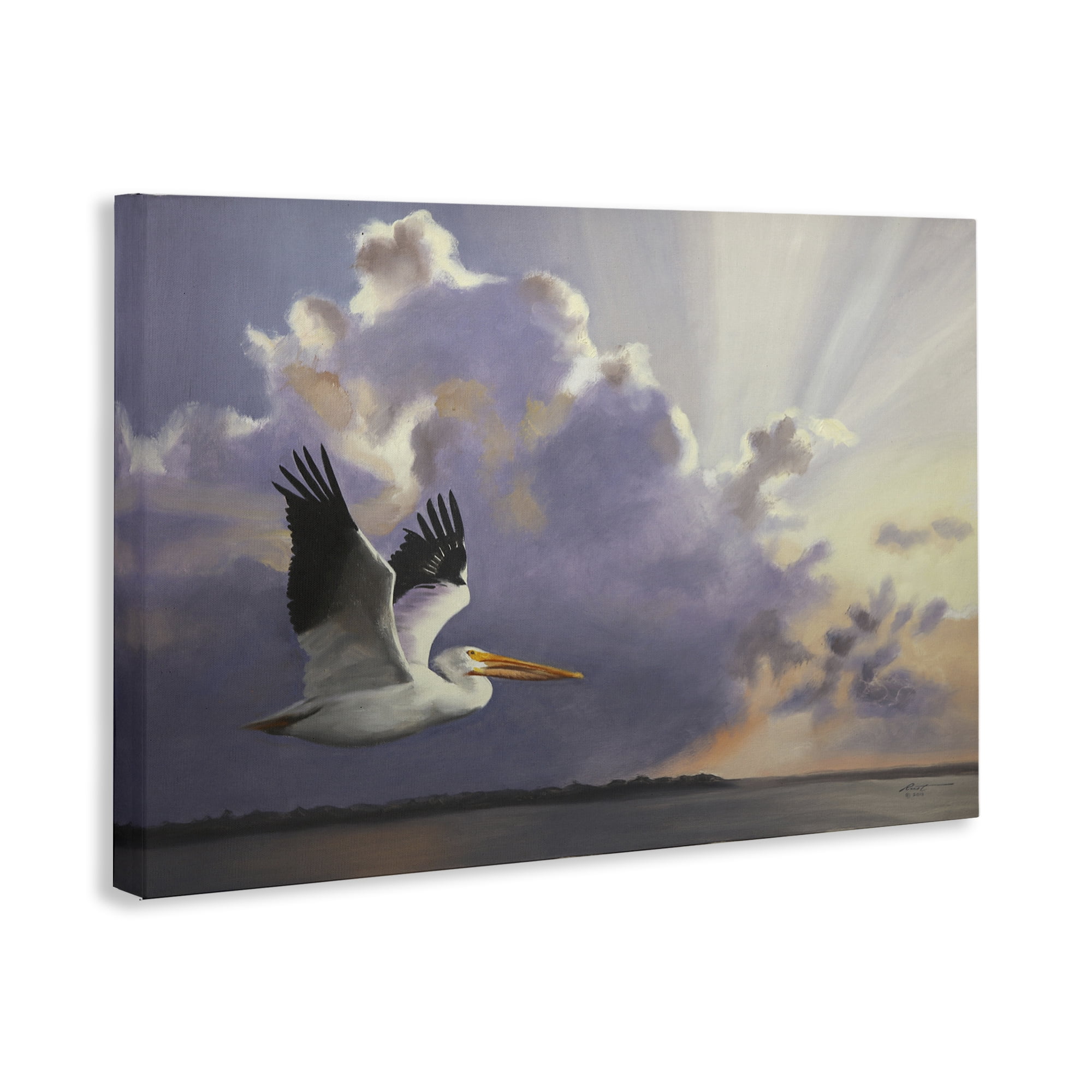 Stupell Industries Dawn Sunrise Pelican Landscape Painting Gallery Wrapped Canvas Art Print Wall Art, 30 x 20