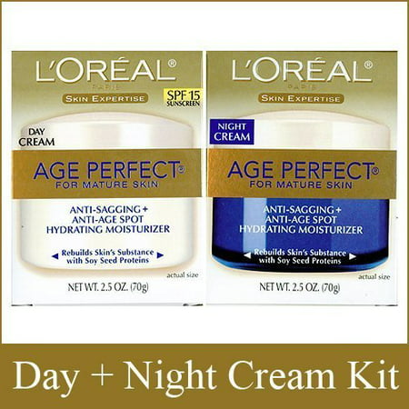 L'Oreal Paris Skin Expertise Age Perfect for Mature Skin, Day Cream SPF 15 + Night Cream, 2.5 Ounce (Best Skin Products For Mature Skin)
