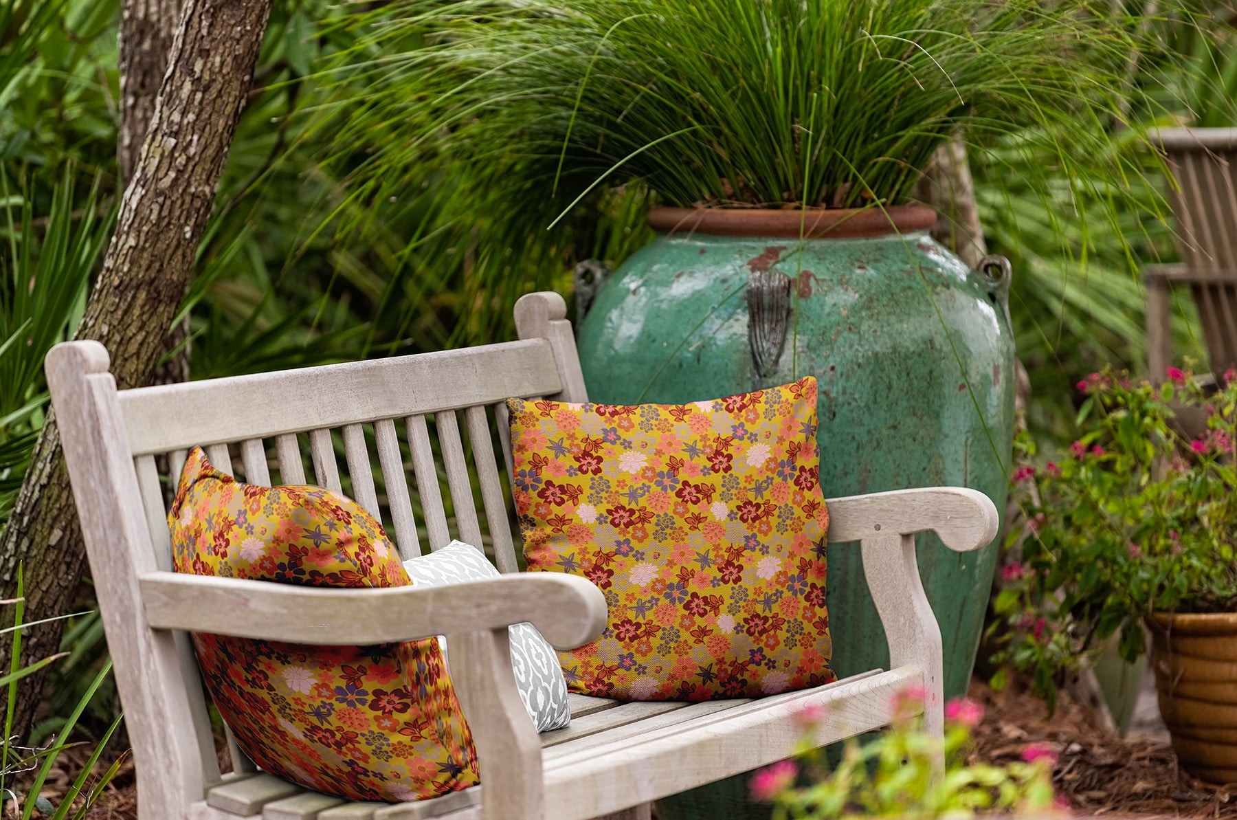 16" x 16" Simply Daisy Succulent Garden Polyester Indoor/Outdoor Pillow, Mustard Qty 1