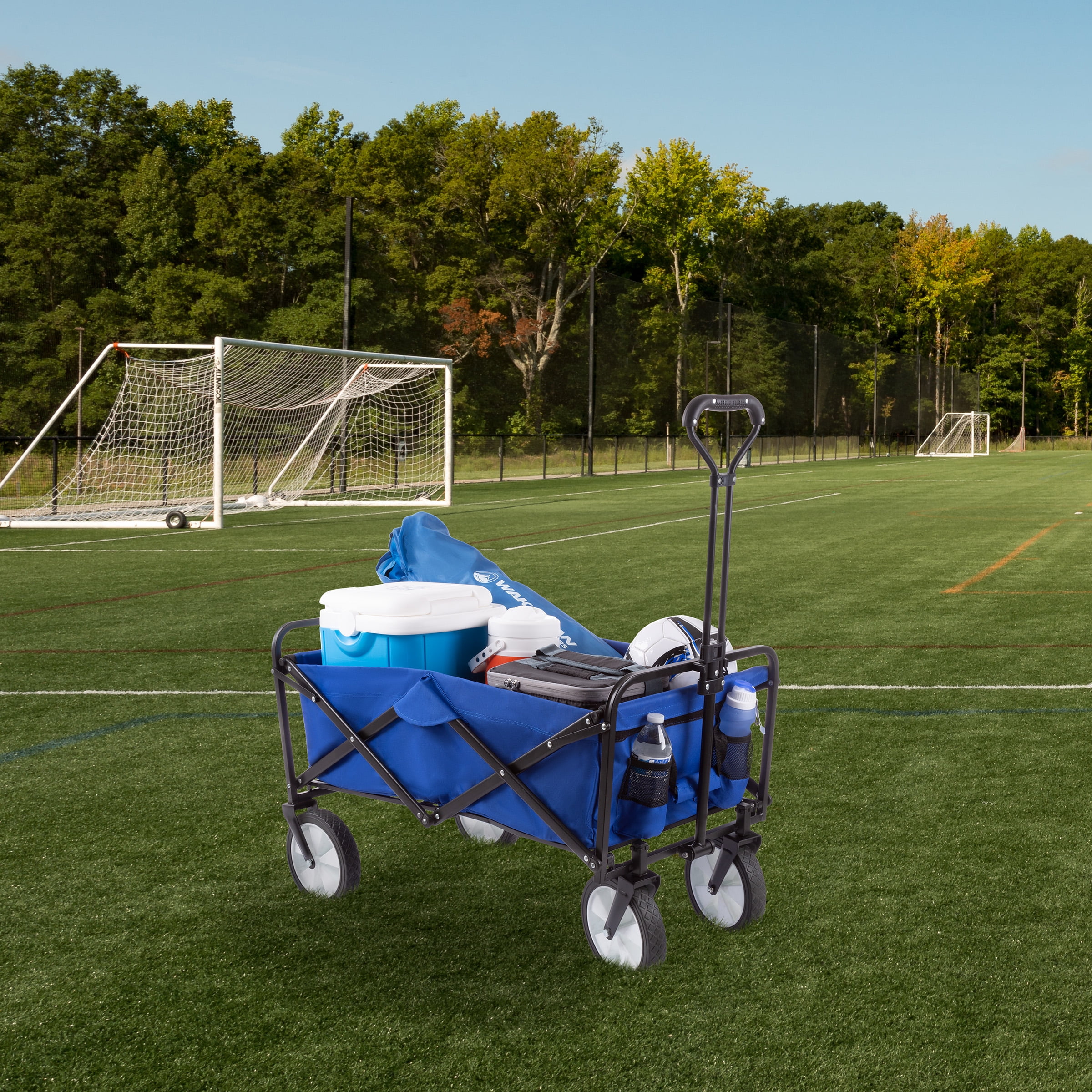Pure Garden Collapsible Wagon - Grocery, Beach, or Garden Cart, Blue
