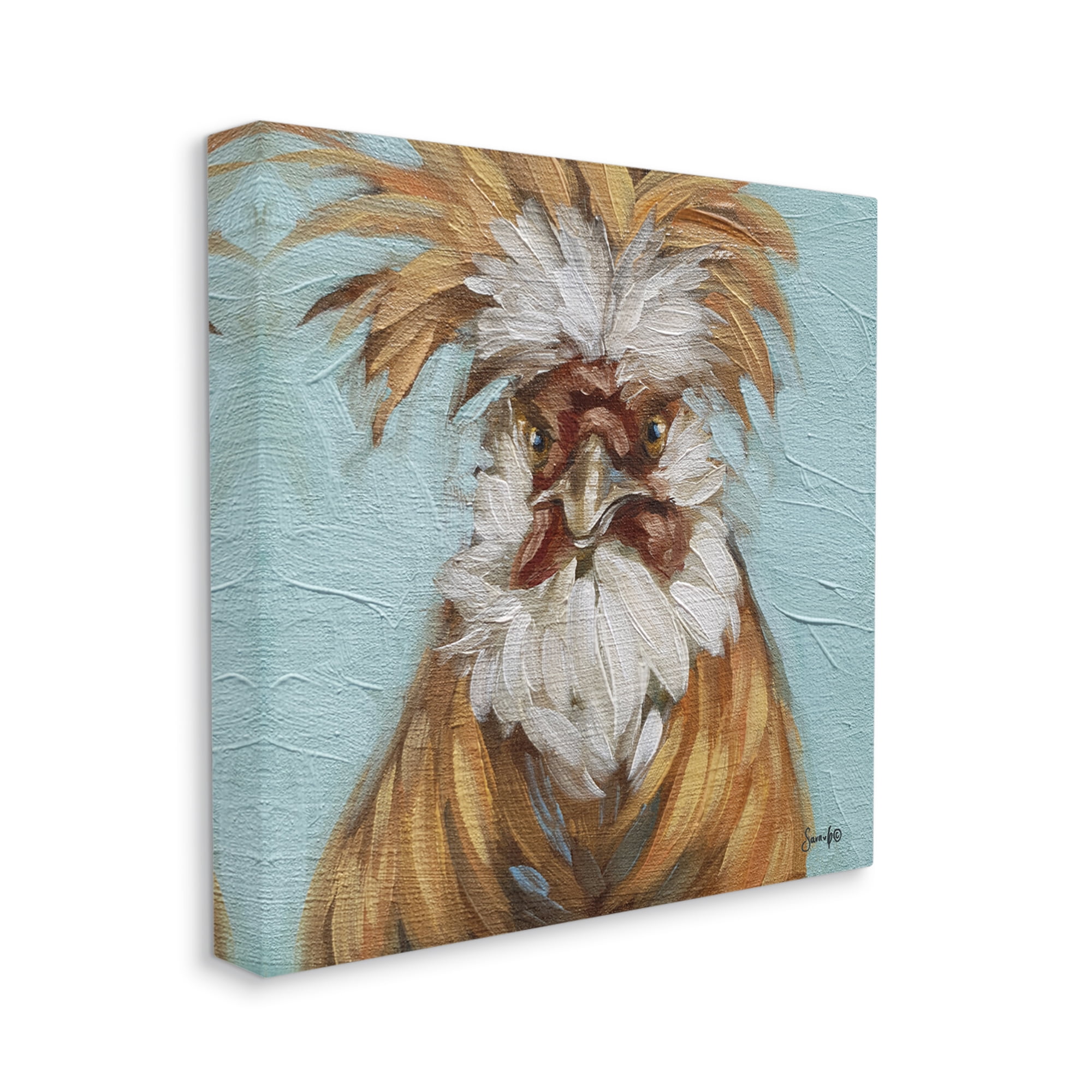 Stupell Blue Country Rooster Portrait Animals & Insects Painting Gallery Wrapped Canvas Print Wall Art