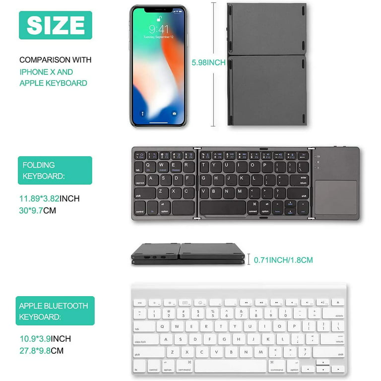  LAMA Folding Bluetooth Keyboard, Mini Wireless Keyboard with  Touchpad, Portable Ultra-Slim Foldable Keyboard for iPad Tablet Smartphone  iOS Android Windows PC, Gray+Black : Electronics
