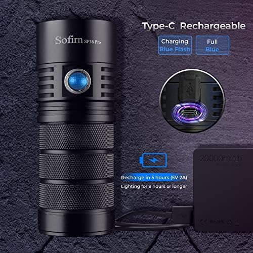 Flashlight High Lumens, 8000 Lumens Super Bright SP36 Pro Powerful Light USB C Rechargeable with 4*LED 5000K, Anduril 2.0 Programmable UI and Charging Cable（SP36Pro 5000k）$$