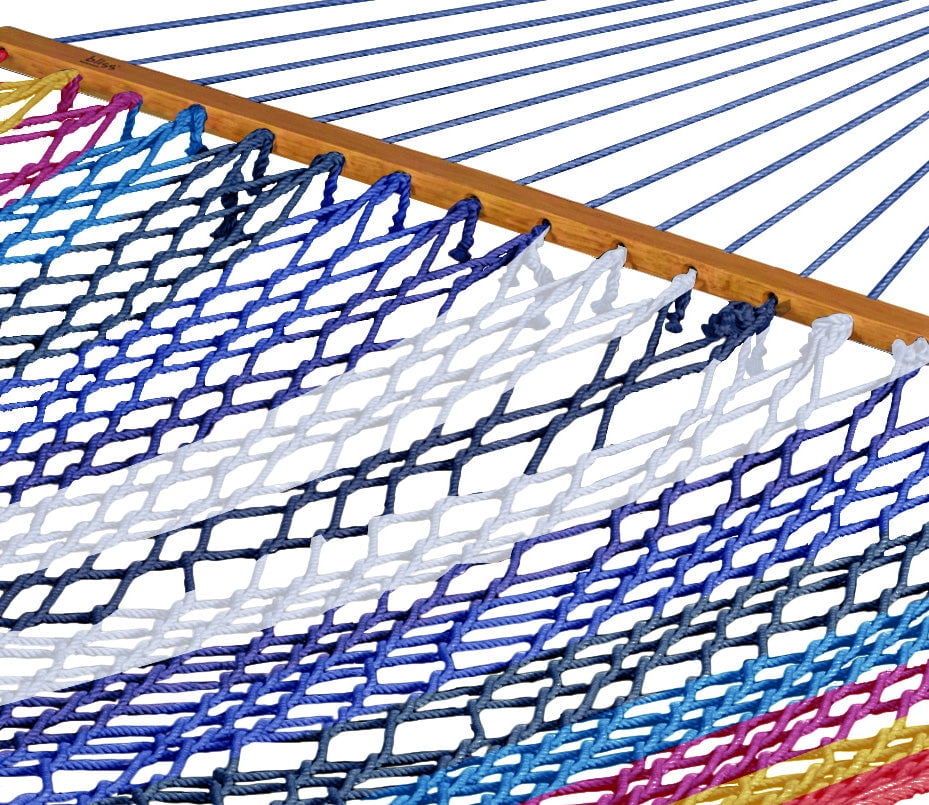 Bliss Hammocks BH-409M Multi-Color Rope Hammock w/ Spreader Bars & Hanging Hardware | 55-in. Wide | 450 Lb. Capacity