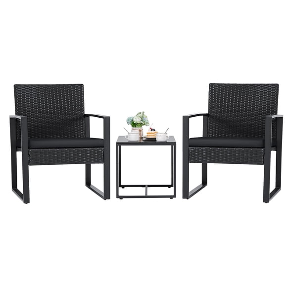 Conjunto de Muebles para Patio Exterior Flamaker de 3 Piezas en Ratán Sintético Negro