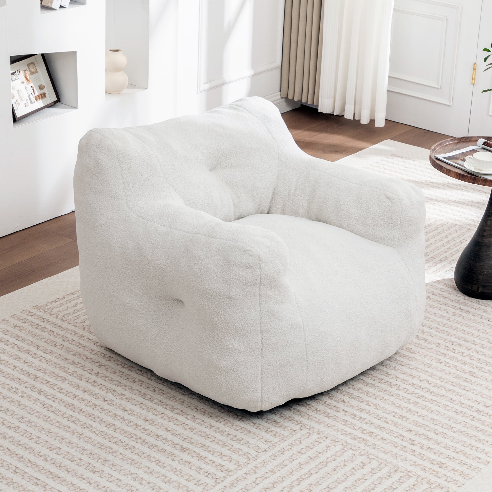 Bean Bag Chair, Bean Bag Sofa Chair with Armrests Stuffed High-Density Foam and Side Pocket, Lazy Sofa Comfy Chairs Bean Bag Chair for Adults in Living Room,Bedroom Reading,Dorms, White